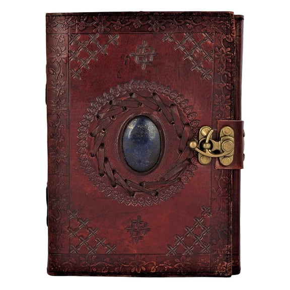 Tuzech Leather Journal Large Writing Notebook - Handmade Leather Bound Vintage Journal For Women and Men with Lock And Semi-Precious Stone Gift For Art, Travel Diary To Write In 7 by 5 Inches (Brown)