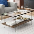 thumbnail image 2 of Nathan James Asher Mid-Century Rectangle Coffee Table with Glass Top and Walnut Floating Shelf Black Metal Legs, 2 of 8