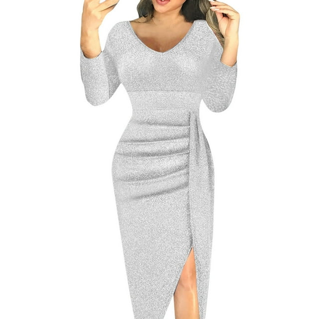 Ketyyh-chn99 Robes pour Femmes Robe d'Été Fête Robes Dos Nu pour Femmes Robes de Soirée Robe Longue Argent,m