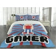 thumbnail image 2 of Ambesonne Video Games Quilted Coverlet 3 Pcs, Red Blue Stripes, King Size, Vermilion White, 2 of 4