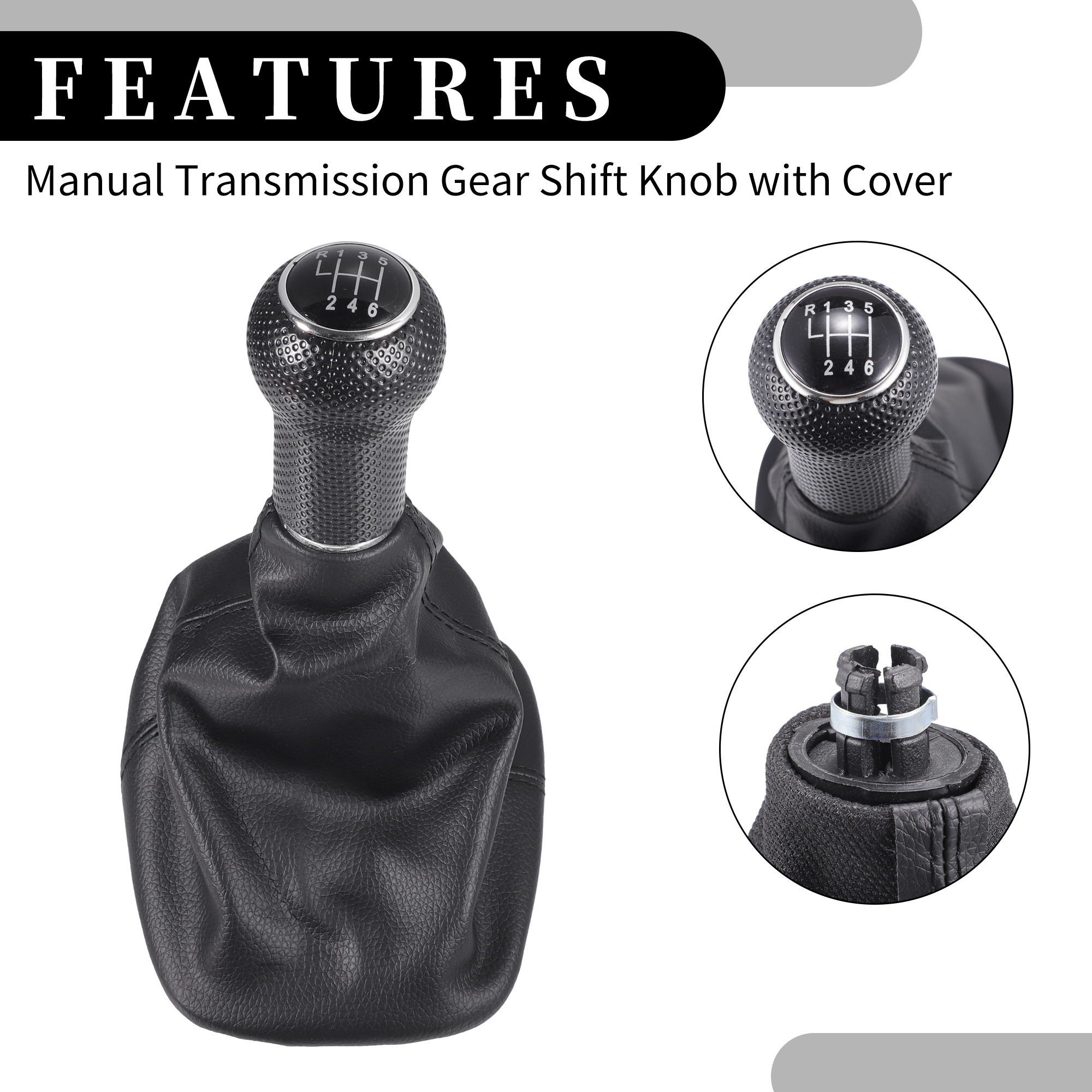 6 Speed Manual Gear Shift Knob with Cover - Stick Shifter Knob - for VW Bora 98-05 Plastic Black 1 Pc