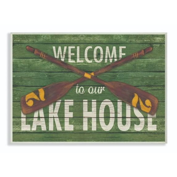 Stupell Industries Welcome Lake House Country Home Green Word Design Wall Plaque Art by Stephanie Workman Marrott