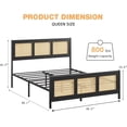 thumbnail image 2 of Queen Size Rattan Bed Frame, Black Boho Cane Platform with Headboard, Metal Slats, No Box Spring, Noise Free, 2 of 7