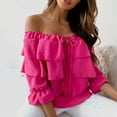 thumbnail image 7 of Yigetop off The Shoulder Long Sleeve Top Womens off Shoulder Ruffle Long Sleeve Blouses Casual Layered Tops Peplum Tops Red 2XL, 7 of 7