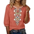 thumbnail image 2 of Vintage Boho Embroidered T Shirts for Women 2026 Summer Casual Elbow Sleeve Cotton Linen V Neck Lightweight Tee Shirt, 2 of 5