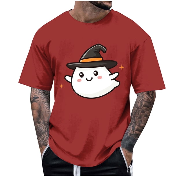 Blusas y camisas de manga corta y cuello redondo para hombre. Blusas/camisetas de manga corta con cuello redondo y estampado de Halloween para hombre. Blusa para hombre.