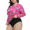 thumbnail image 4 of HDE Women's Plus Size Rash Guard UPF 50 Long Sleeve Swim Top Pink Seashells 1X, 4 of 6