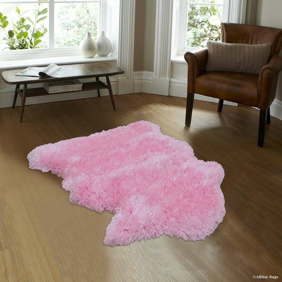 Allstar Pink Rug, High Quality Faux Sheep / Polar Bear Shape, No-Shedding, Ultra-Extended Pile Height Shag (4' 11" x 7' 0")