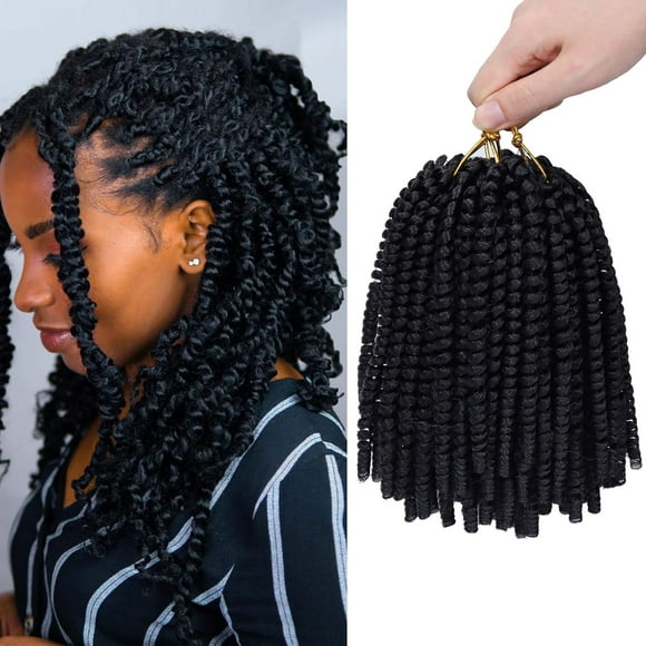 shiyou-2 Pack Spring Twist Braiding Hair 8 Inch Spring Twist Hair for Faux Locs Butterfly locs Bomb Twist Hair Synthetic Fiber Fluffy Twist Crochet Hair for Women (1B#)