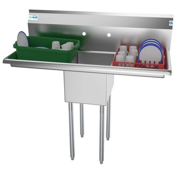 1 Compartment 44" Stainless Steel Commercial Kitchen Prep & Utility Sink with 2 Drainboards - Bowl Size 12" x 16" x 10"