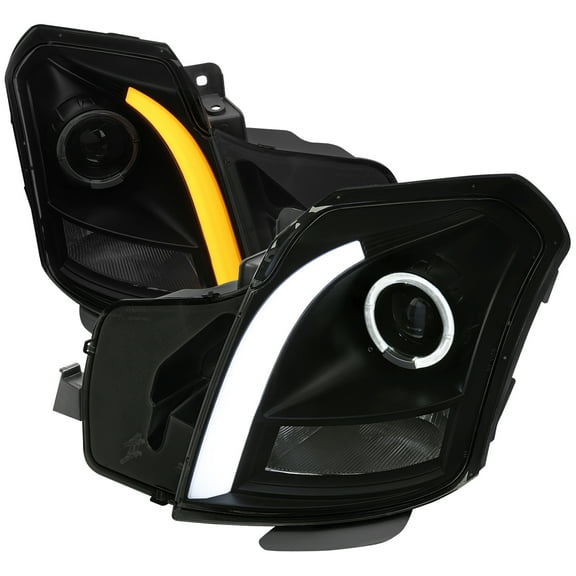 Spec-D Tuning Black Smoke Halo Projector Headlights w/ Switchback LED Signal Tube Compatible with 2003-2007 Cadillac CTS, Left   Right Pair Headlamps Assembly