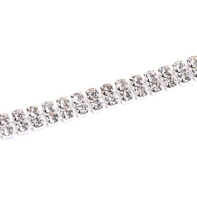 Diamante De Imitación De Doble Fila Cerrar Cadena de diamantes de imitación de cristal 10 yardas/2 filas Cadena con adornos inferiores dorados y plateados Ndcxsfigh Libre de BPA