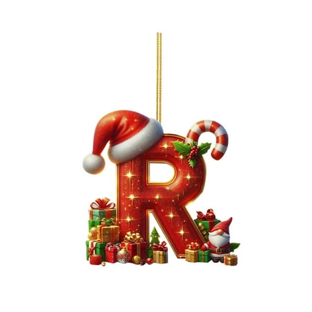 Red Initials Christmas Ornaments for Tree 2D Acrylic Personalized Gnomes Decorative Monogram Pendants with Santa Hat 26 Letters Christmas Hanging Decorations for DIY Crafts Xmas Home Decor R