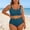 Blue, variant on Plus Size Ribbed Two-Piece Swimsuit, V-Neck Double Strap Bikini Top & High Waist Bottom, Tummy Control Bathing Suit for Curvy Women, 6 Colors, Sizes L-4XL