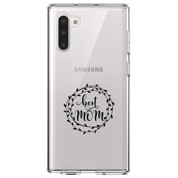 DistinctInk Clear Shockproof Hybrid Case for Samsung Galaxy Note 10 (6.3" Screen) - TPU Bumper Acrylic Back Tempered Glass Screen Protector - Best Mom - Vine Wreath