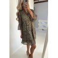 thumbnail image 5 of Women's Khaki Leopard 3/4 Sleeve V Neck Swing Dress - Stylish Casual Wear | [ZhiHiMeRi] | L, 5 of 5