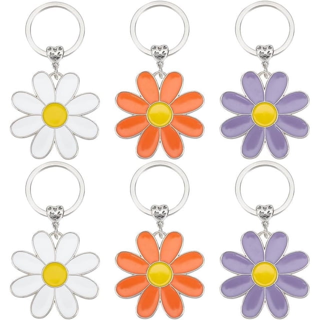 6 llaveros de margaritas en 3 colores, de aleación esmaltada, con flores, para mujer, con anilla