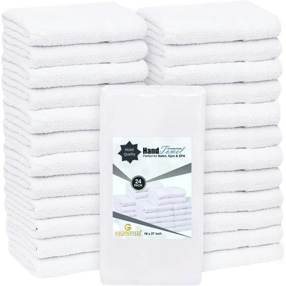 Gold Textiles 24 Pack White 16x27 Inch Cotton Blend Hand Towels
