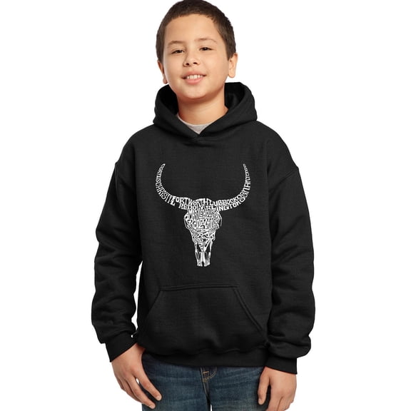 LA Pop Art Boy's Word Art Hooded Sweatshirt - Texas Skull