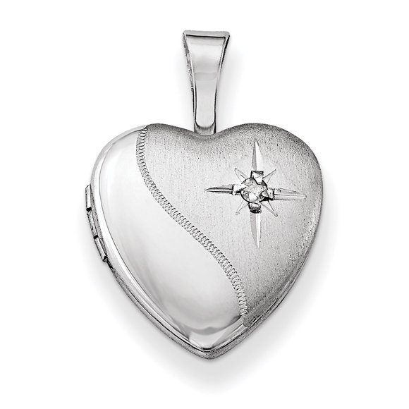 Médaillon Cœur en Argent Sterling Rhodié & Poli et Satin 12mm QLS478 (12mm x 12mm)