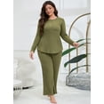 thumbnail image 2 of ValueVibe Plus Size Pajama Sets for Women Long Sleeve Crew Neck Lounge Sets 2 Piece Stretch Loungewear with Chest Pocket, Green 1XL, 2 of 8