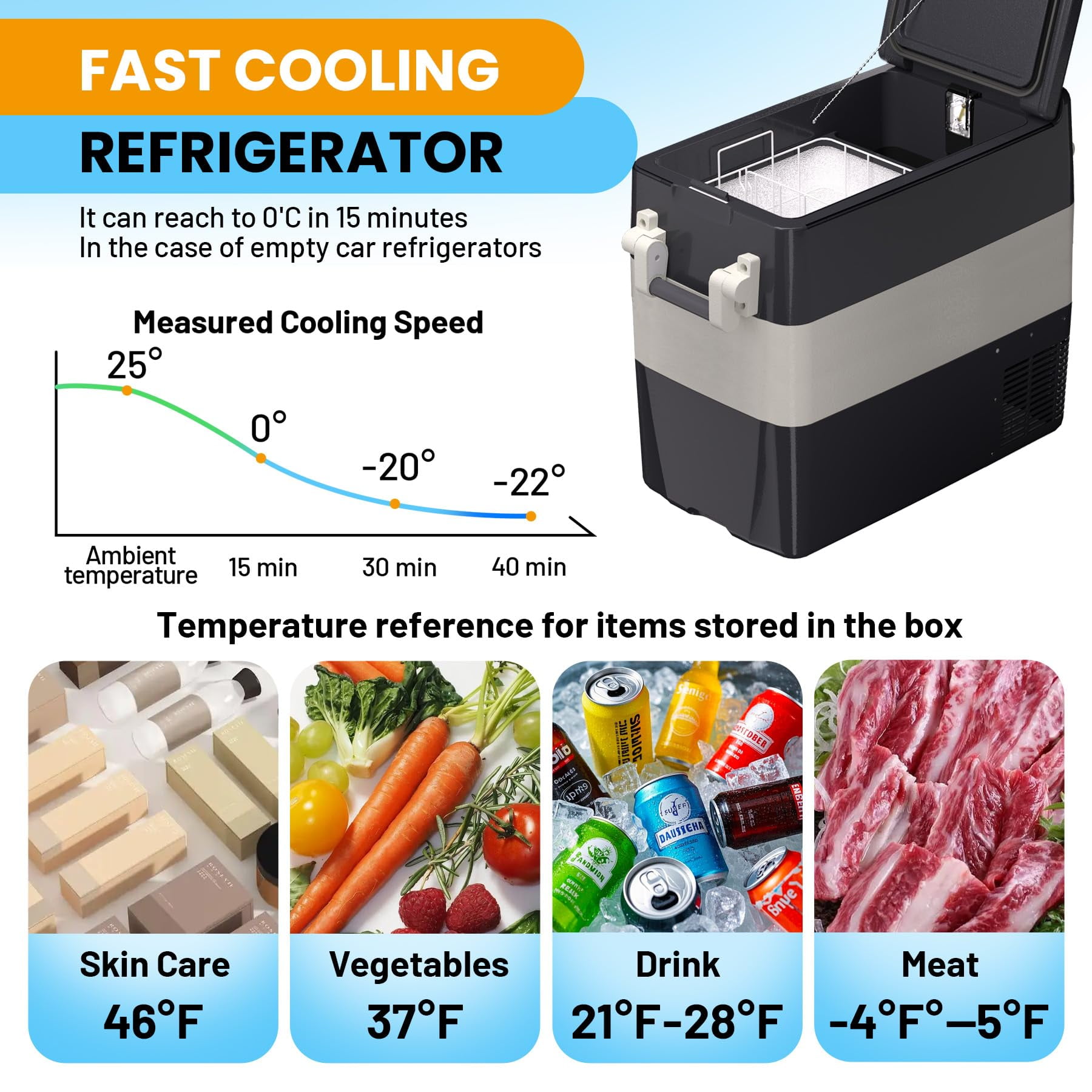 Towallmark 12 Volt Car Refrigerator 53 Quart Portable Fridge Freezer Compressor Cooler 12/24V DC 110~240 Volt AC for Truck Van RV Camper SUV Travel Camping Road Trips