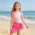 thumbnail image 2 of CAIVO Little Girls Swimsuit Two Piece Tankini Sets Bow Print Scoop Neck Sleeveless Ruffle Top And Shorts With Mesh Coverup Skirt Kids Beach Bathing Suit, 2 of 7