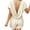 Beige, variant on Women's Summer Short Sleeve V Neck Romper Back Hollow Out Jumpsuit with Pockets - Polyester Lightweight Comfortable Loose Fit for Beach Party Vacation
