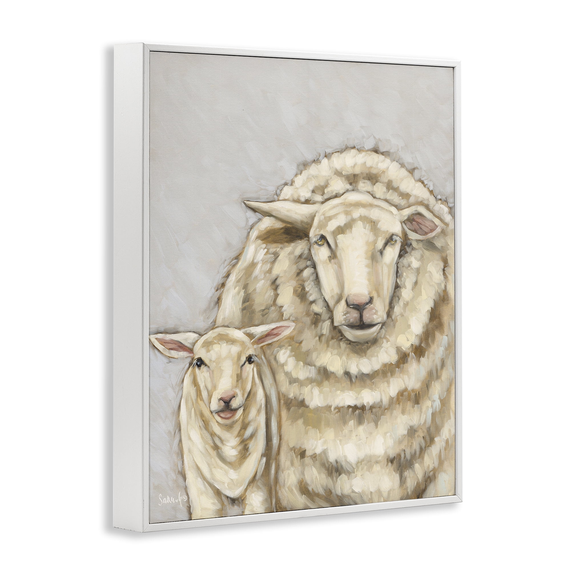 Stupell Industries Neutral Sheep & Lamb Animals & Insects Painting White Framed Art Print Wall Art, 11 x 14