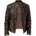 thumbnail image 1 of YUEHAO Abrigos de invierno para hombre, chaqueta vintage de cuero de manga larga con cuello alto para otoño e invierno, chaquetas de cuero para hombre, 1 of 5