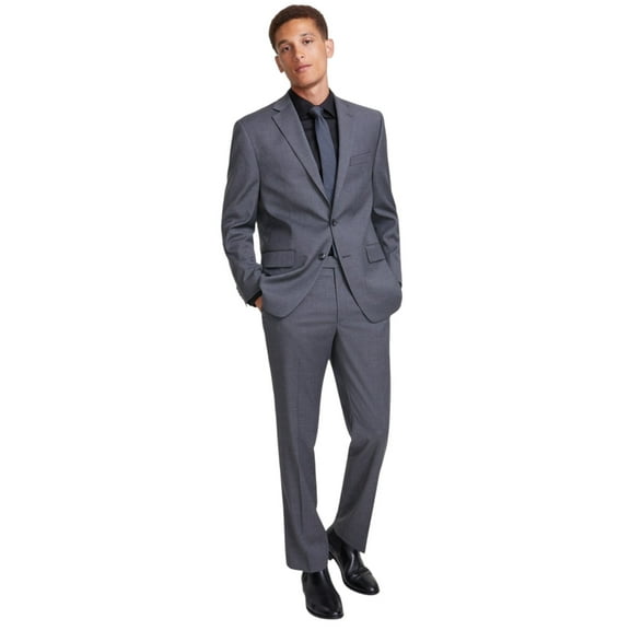 Perry Ellis Portfolio Mens Modern fit 2 Piece Suit 38 R / 31 Waist Grey Stretch