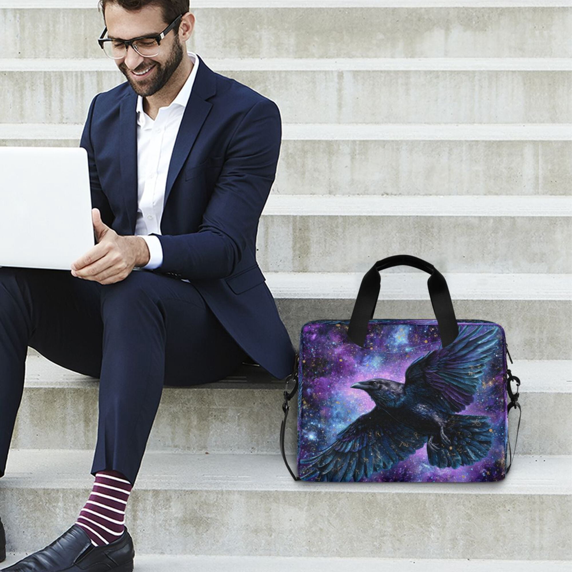 16" Laptop Briefcase, Detachable Anti-Slip Shoulder Strap, Multi-Compartment Work Travel Bag Black Raven