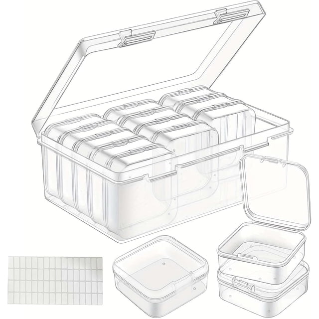 Caja de Almacenaje, Caja Organizadora Plastico, Transparente Cajitas, Contenedores de Abalorio Mini con Pegatinas para Manualidades y Fabricación de Joyas