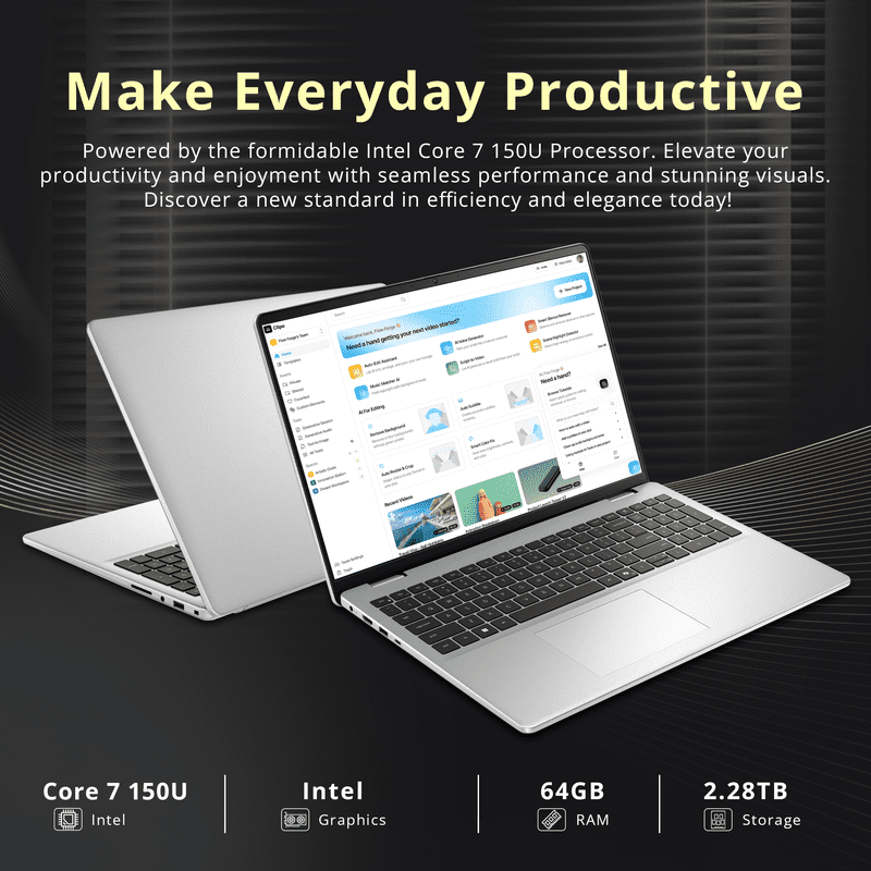 Dell 16" FHD+ Touch Laptop,Intel Core 7 150U,64GB DDR5,2.28TB Storage（2TB SSD+288GB Docking Station Set),Backlit Keyboard,Fingerprint,Win 11 Pro,Silver