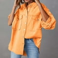 thumbnail image 4 of Fnooota Button Down Shirts for Women, Long Sleeve Denim Solid Color Tops with Pockets Orange Size S, 4 of 5