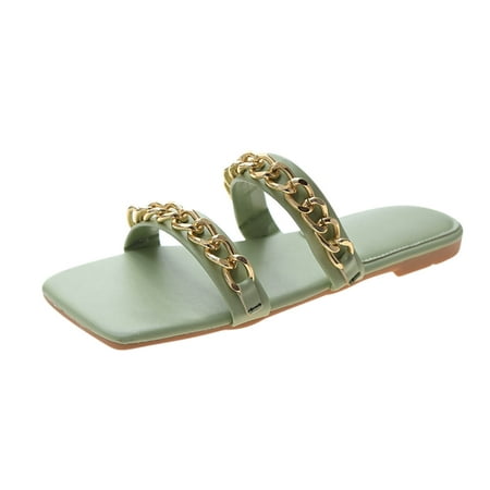 

2023 Summer Savings! WJSXC Womens Sandals Clearance Womens Flat Shoes Ladies Beach Sandals Summer Non-Slip Causal Slippers Green 5.5