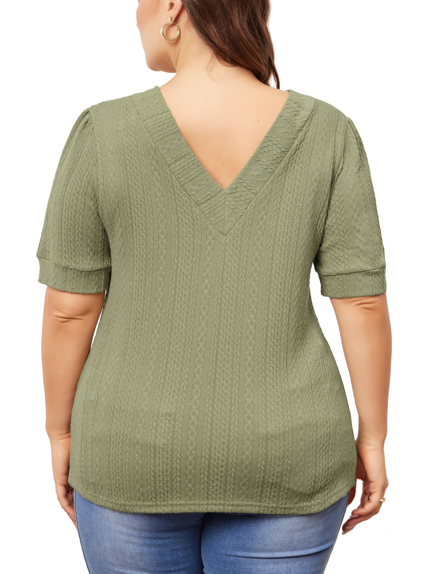 DARING DIVA Women's Plus Tops V Neck Pullover Knitted Casual Blouses 1X Grass Green