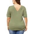 thumbnail image 3 of Agnes Orinda Plus Size Tops for Women V Neck Short Sleeve Pullover Knitted Casual Blouses 2X Grass Green, 3 of 6