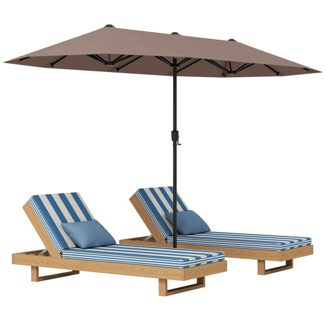 Gymax Parasol de Patio Double Face de 13 Pi, Grand Parasol d'Extérieur Format Jumeau, Café