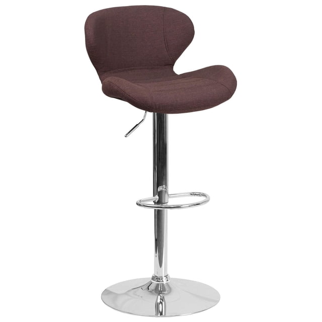 Contemporary Blue Fabric Adjustable Height Barstool with Curved Back and Chrome Base