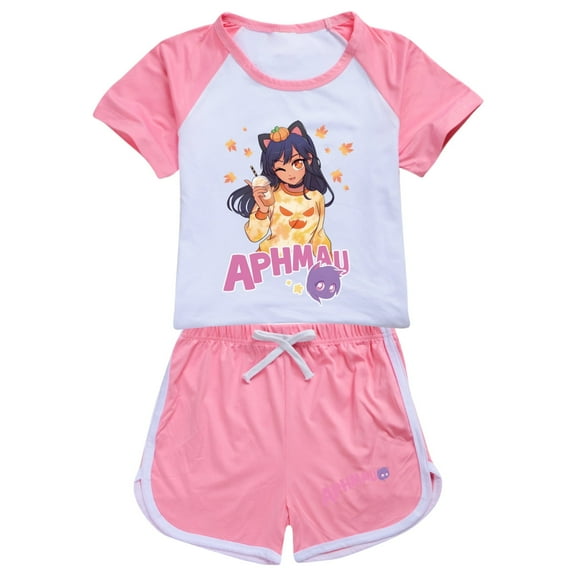 5-13 year old APHMAU girls' short sleeved set, short sleeved T-shirt shorts sports set