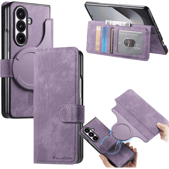 CCSmall for Samsung Galaxy Z Fold 7 Case with Detachable Magnetic Wallet, Retro PU Leather Flip Phone Case Cover with Card Slots Holder for Samsung Z Fold7 KQX Purple