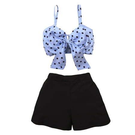 

Toddler Baby Girls Bowknot Dot Printed Suspender Tops Shorts Outfits Clothes Outwear For 12-18 Months
