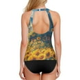 thumbnail image 2 of Women's Printed Tankini Top - High Elasticity Slim-Fit Swimsuit with Removable Straps & Cups, Perfect for Beach & Pool Parties，A Sunflowers, 2 of 7