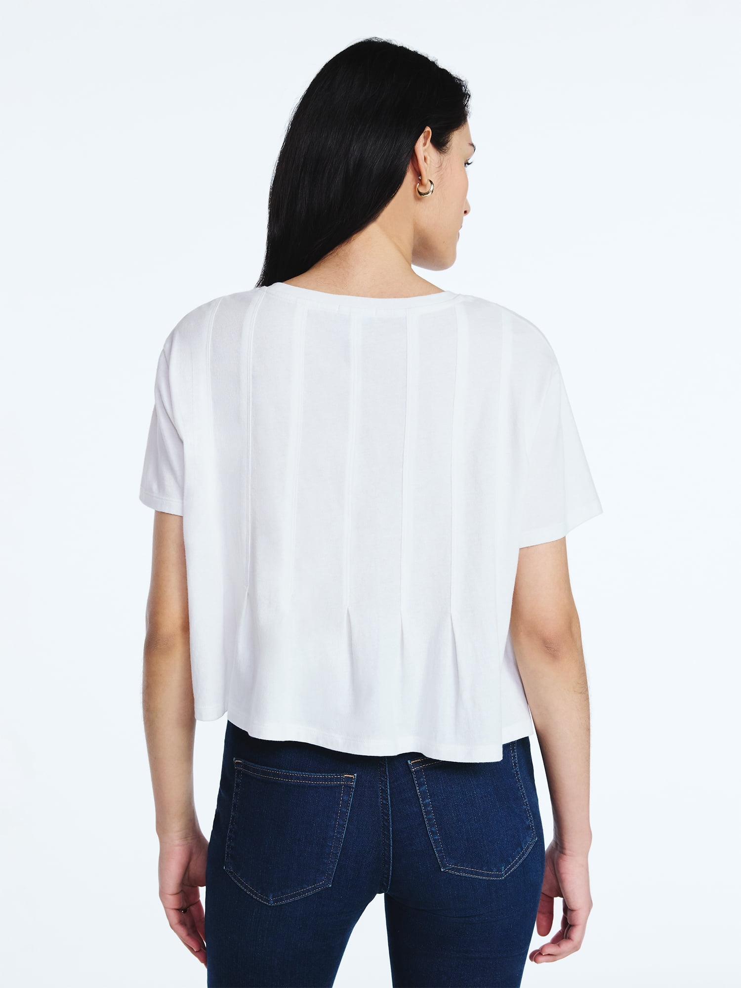 Scoop Women’s and Women's Plus Pleated Cropped Cotton Tee, Sizes XS-4X