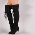 thumbnail image 4 of YUNAFFT Women's Boots Clearance, Women's Comfortable Suede Cross Lace Side Zipper Over The Knee High Heeled, 4 of 4
