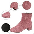 thumbnail image 6 of Women's Sparkly Sequin Dress Boots Glitter Leather Chunky Low Heel Mid Calf Short Ankle Booties for Christmas Wedding Party Pink Size 7, 6 of 8