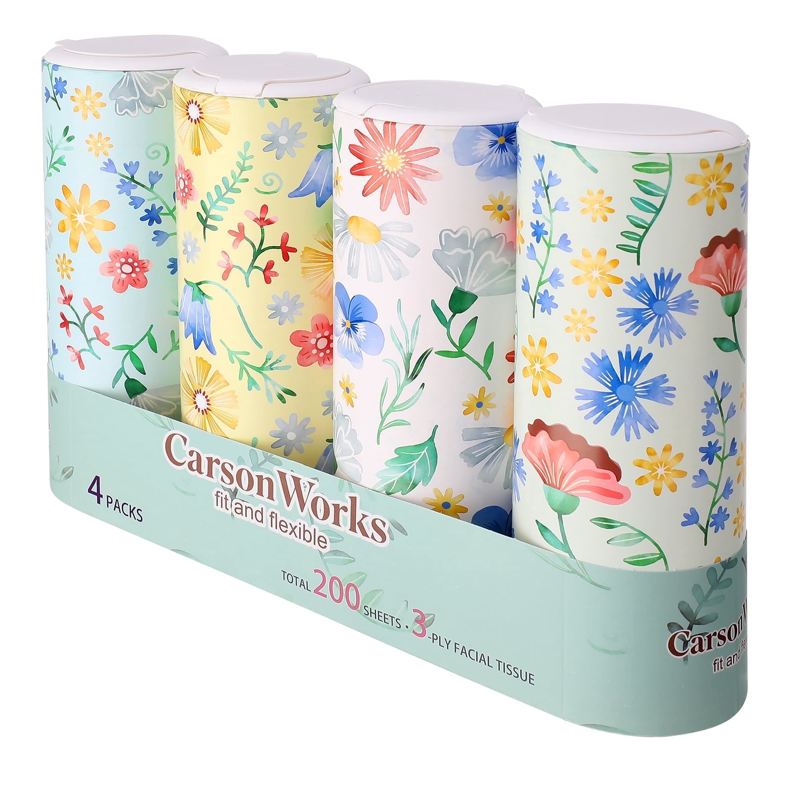 Car Tissues Cylinder 4 Packs Round Tissue Box Holder Perfect for Car Cup Holder, Refill Box Round Container with Refill Tissues for Car Bathroom Office Kitchen