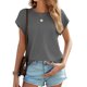 thumbnail image 2 of Tops de Verano de Mujer Suelto Ajuste Primavera Y Verano Suéter Casual Color Sólido Manga Corta Cuello Redondo, Camiseta Suelta de Poliéster, 2 of 9