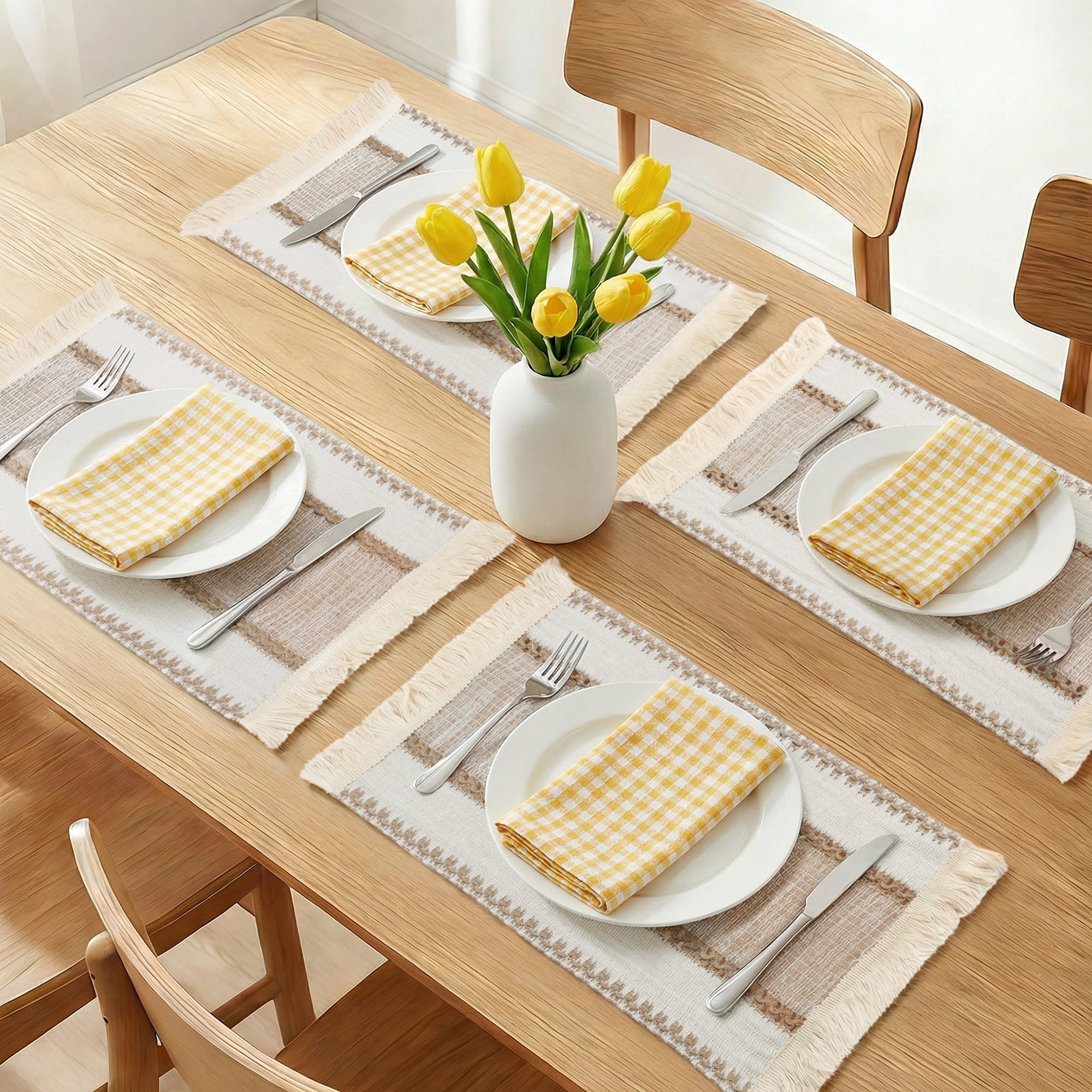 Unique Bargains Farmhouse Placemats 6pcs Placemats Brown 19.7"x11.8"